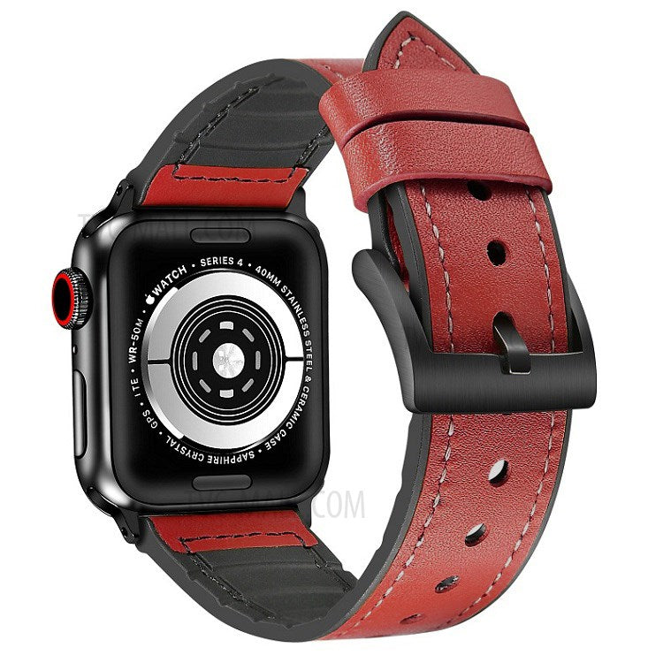 Color PU Leather + Silicone Watch Band for Watch Ultra 49mm / Series 8 / 7 45mm / Series 6 / SE / SE (2022) 44m / 5 / 4 44mm / Series 1 / 2 / 3 42mm - Red