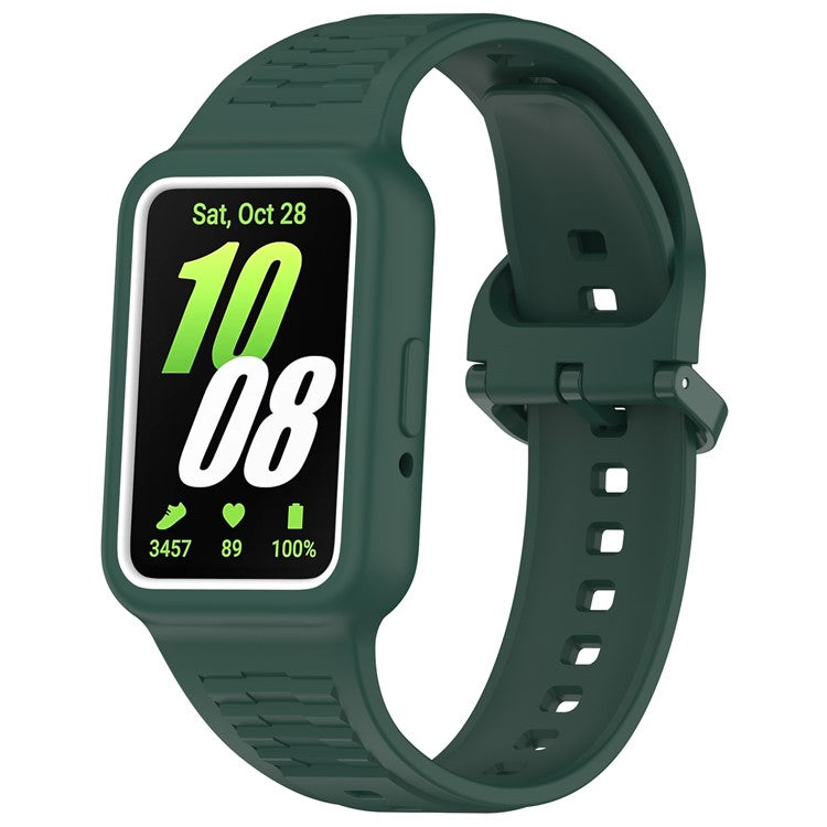 For Samsung Galaxy Fit3 (SM-R390) Watch Strap Integrate Silicone Watch Band with Case - Midnight Green