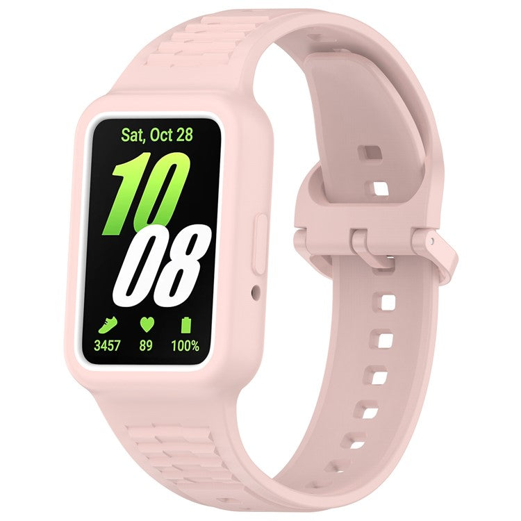 For Samsung Galaxy Fit3 (SM-R390) Watch Strap Integrate Silicone Watch Band with Case - Light Pink