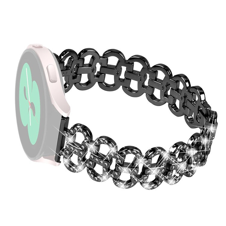 For Huami Amazfit Youth Edition 20mm Watch Band Rhinestones Decor Gourd Shape Alloy Strap - Black