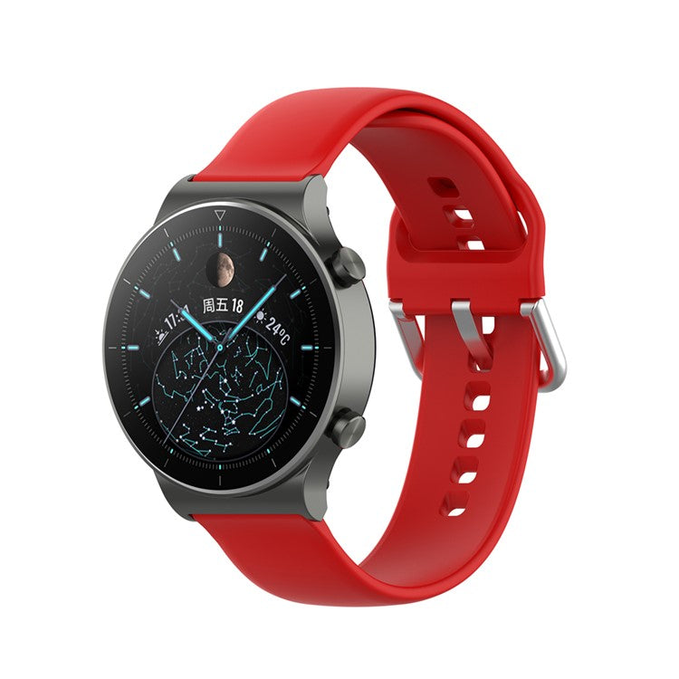 22mm Silicone Watch Strap Silver Buckle [Large Size] for Huawei Watch GT 2 Pro - Red