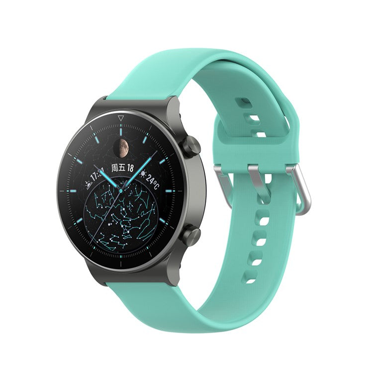 22mm Silicone Watch Strap Silver Buckle [Large Size] for Huawei Watch GT 2 Pro - Cyan