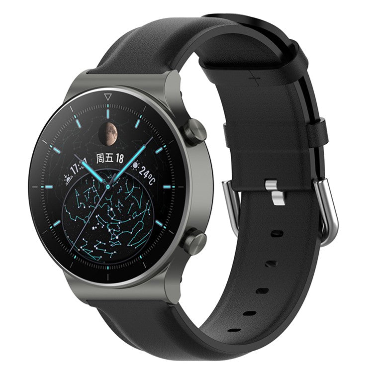 22mm Genuine Leather Watch Band for Huawei Watch GT Runner/Watch GT 3 46mm, Pin Buckle Smart Watch Band - Black
