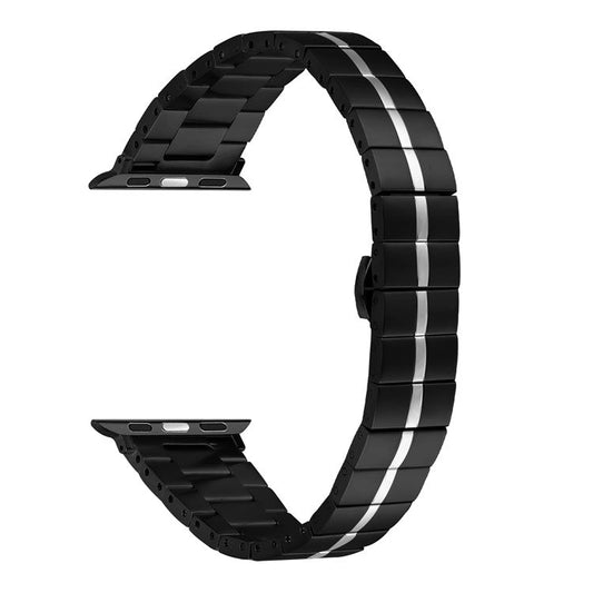 For Apple Watch Series 10 42mm / 9 8 7 41mm / SE (2023) SE (2022) SE 6 5 4 40mm / 3 2 1 38mm Stainless Steel Strap - Black+Silver
