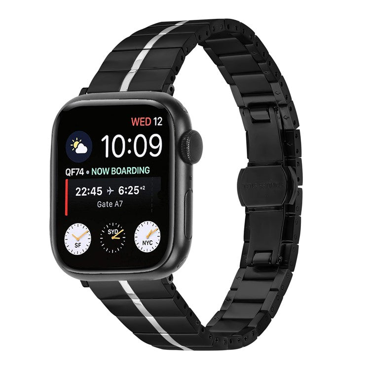 For Apple Watch Series 10 42mm / 9 8 7 41mm / SE (2023) SE (2022) SE 6 5 4 40mm / 3 2 1 38mm Stainless Steel Strap - Black+Silver
