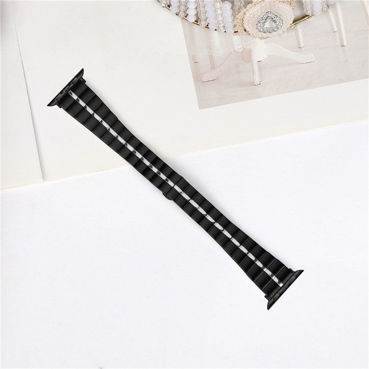 For Apple Watch Series 10 42mm / 9 8 7 41mm / SE (2023) SE (2022) SE 6 5 4 40mm / 3 2 1 38mm Stainless Steel Strap - Black+Silver