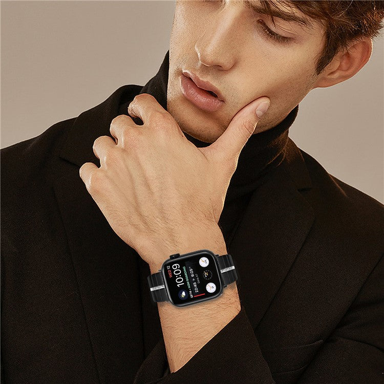 For Apple Watch Series 10 42mm / 9 8 7 41mm / SE (2023) SE (2022) SE 6 5 4 40mm / 3 2 1 38mm Stainless Steel Strap - Black+Silver