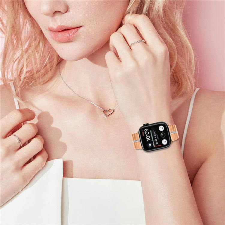 For Apple Watch 10 46mm / Ultra 2 / Ultra 49mm / 9 8 7 45mm / SE (2023) SE (2022) SE 6 5 4 44mm / 3 2 1 42mm Stainless Steel Strap - Rose Gold+Silver