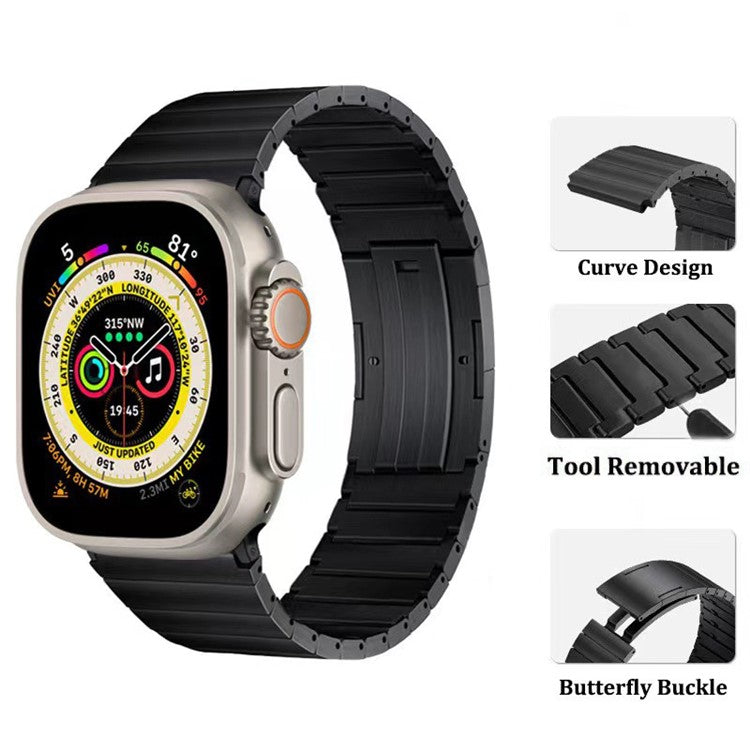 For Apple Watch 10 46mm / Ultra 2 / Ultra 49mm / 9 8 7 45mm / SE (2023) SE (2022) SE 6 5 4 44mm / 3 2 1 42mm Titanium Alloy Metal Strap  - Black