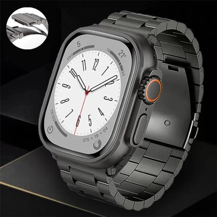 For Apple Watch Series 10 42mm / 9 8 7 41mm / SE (2023) SE (2022) SE 6 5 4 40mm / 3 2 1 38mm Watch Band 3-Bead Titanium Alloy Strap - Black