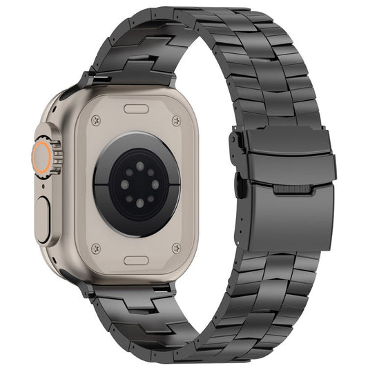 For Apple Watch 10 46mm / Ultra 2 / Ultra 49mm / 9 8 7 45mm / SE (2023) SE (2022) SE 6 5 4 44mm / 3 2 1 42mm Titanium Alloy Strap Rice Spike Design - Black