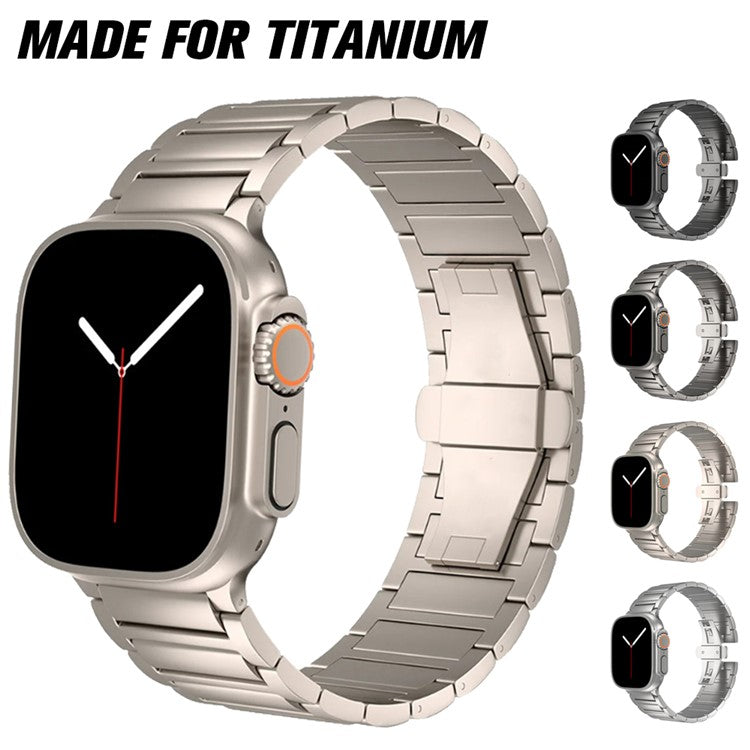 For Apple Watch 10 46mm / Ultra 2 / Ultra 49mm / 9 8 7 45mm / SE (2023) SE (2022) SE 6 5 4 44mm / 3 2 1 42mm Metal Butterfly Buckle Watch Band - Titanium