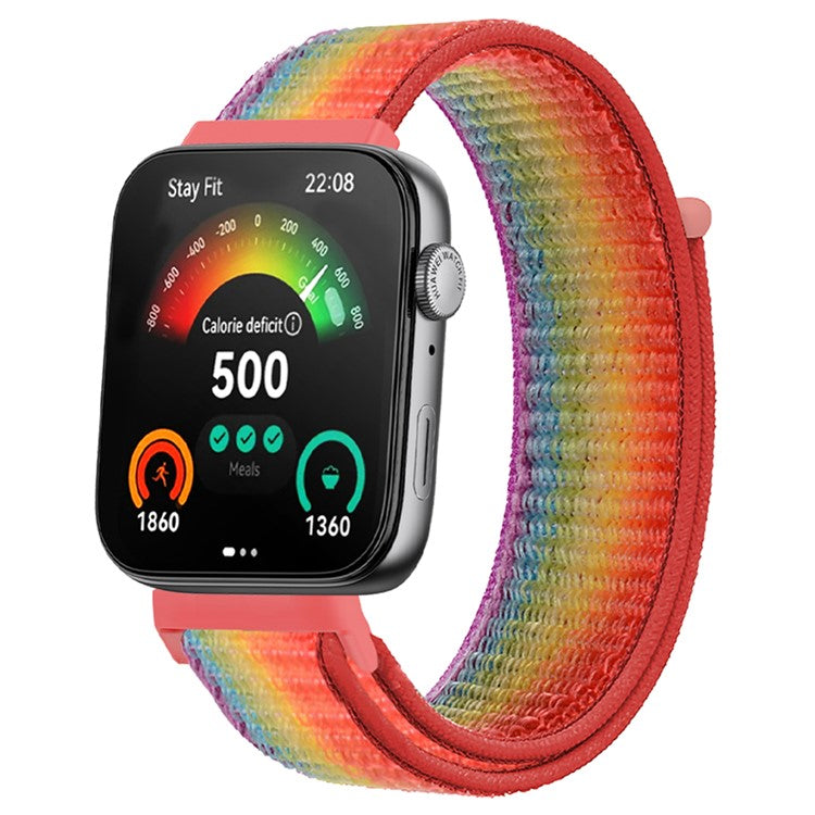 For Huawei Watch Fit 3 Band Breathable Braided Nylon Sport Adjustable Watch Strap - Rainbow