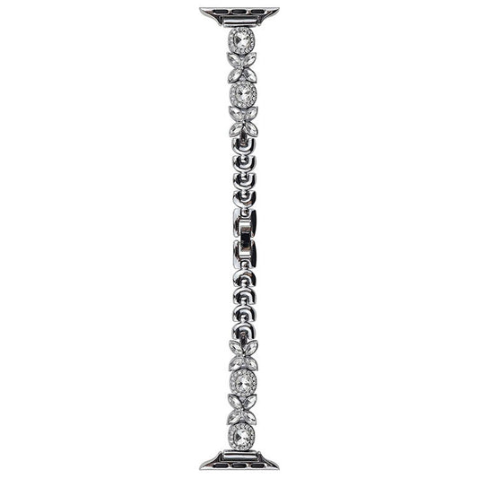 For Apple Watch Series 10 42mm / 9 8 7 41mm / SE (2023) SE (2022) SE 6 5 4 40mm / 3 2 1 38mm Band Zircon Gems Bracelet - Silver