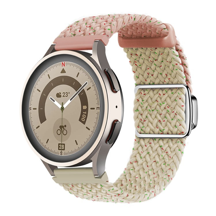Universal 22mm Woven Watch Strap Silver Magnetic Buckle Replacement Wrist Band - Confetti Pink+Starlight