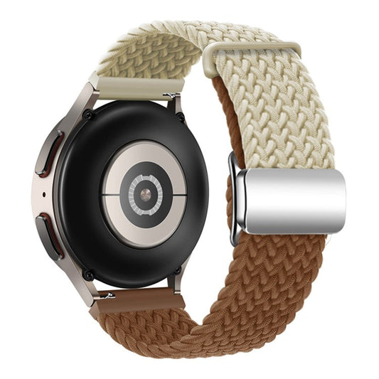 Universal 22mm Woven Watch Strap Silver Magnetic Buckle Replacement Wrist Band - Starlight+Brown