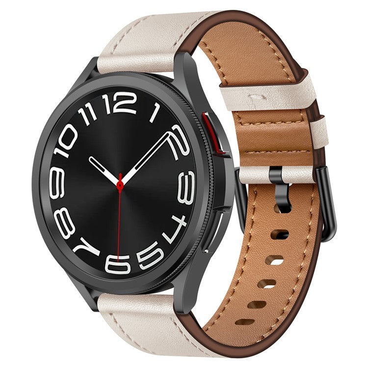 22mm Universal Smart Watch Replacement Strap Top Layer Cowhide Adjustable Wrist Band - Starlight