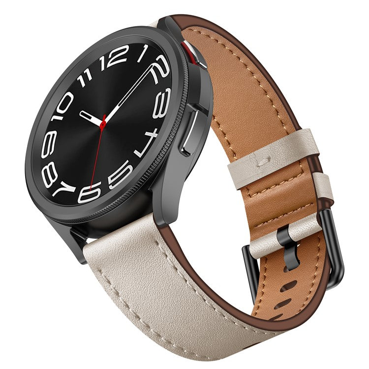 22mm Universal Smart Watch Replacement Strap Top Layer Cowhide Adjustable Wrist Band - Starlight