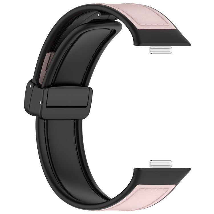 For Huawei Watch Fit 3 Leather Coated Silicone Band Adjustable Watch Strap with Magnetic Buckle - Pink