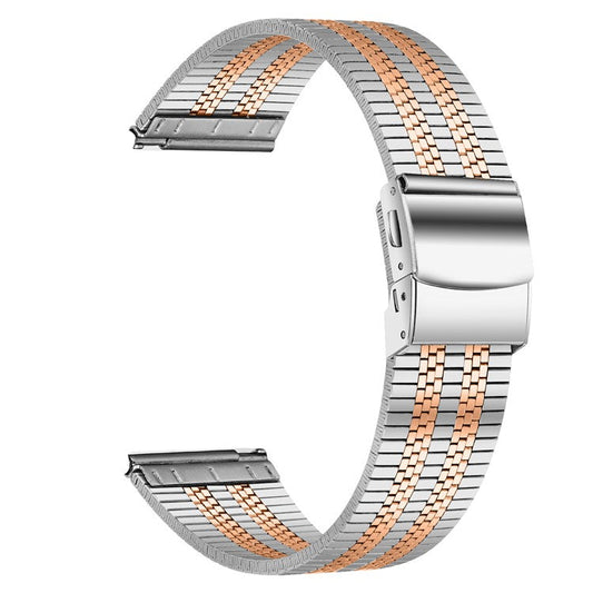 For Samsung Gear S3 Classic Smart Watch Band Stylish 22mm Stainless Steel Replacement Wrist Strap - Silver+Rose Gold