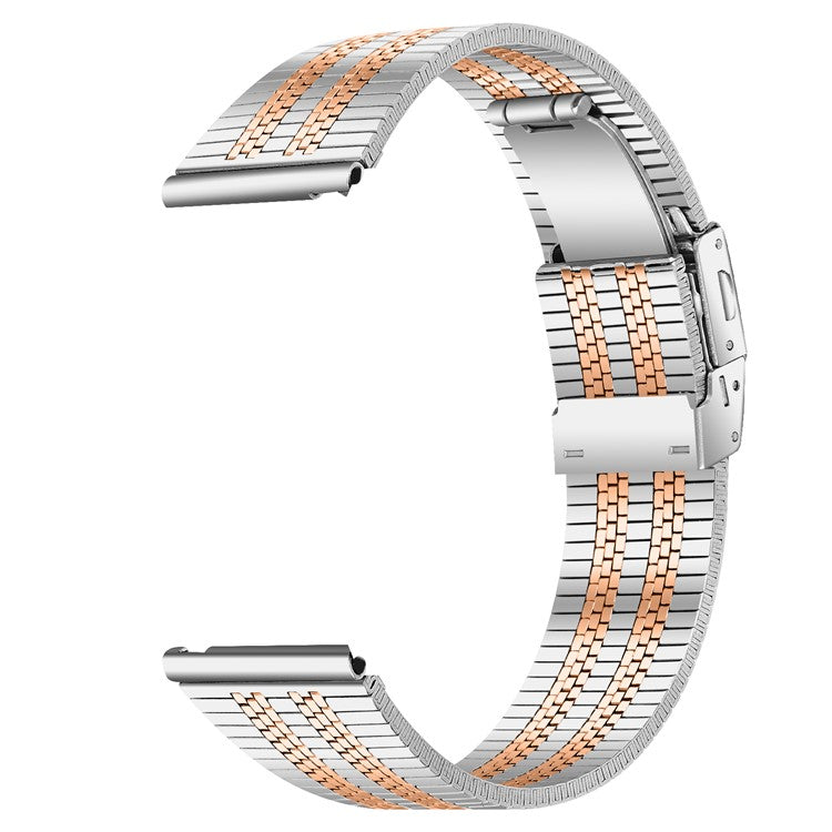 For Samsung Gear S3 Classic Smart Watch Band Stylish 22mm Stainless Steel Replacement Wrist Strap - Silver+Rose Gold