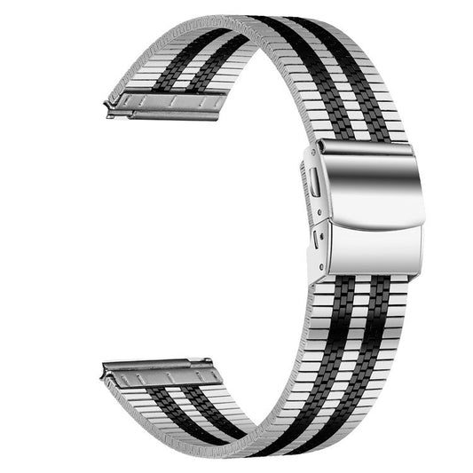 For Huawei Watch GT Stainless Steel Watch Band Stylish 22mm Replacement Wrist Strap - Silver+Black