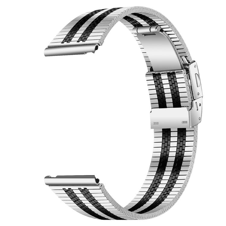 For Huawei Watch GT Stainless Steel Watch Band Stylish 22mm Replacement Wrist Strap - Silver+Black