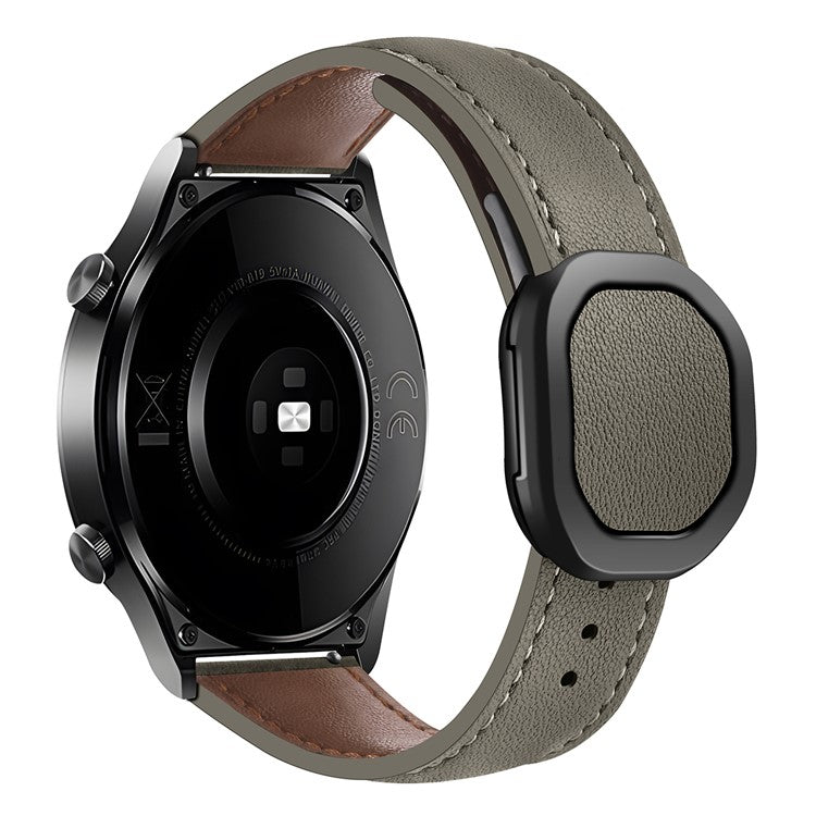 For Huawei / Samsung / Garmin Watch Band 20mm Magnetic Genuine Cow Leather Wrist Strap - Dark Brown