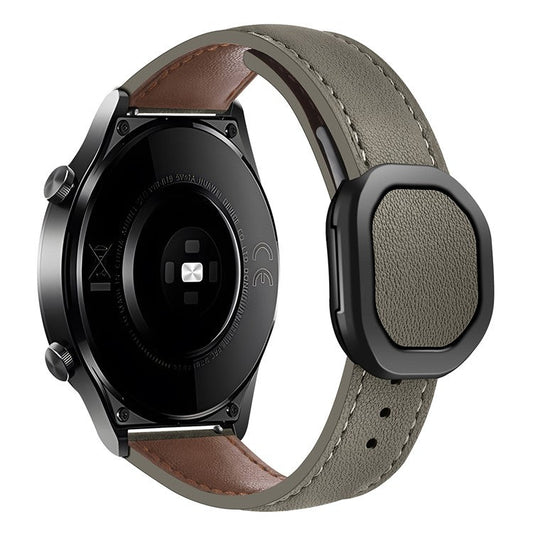 For Huawei / Samsung / Garmin Watch Band 20mm Magnetic Genuine Cow Leather Wrist Strap - Dark Brown