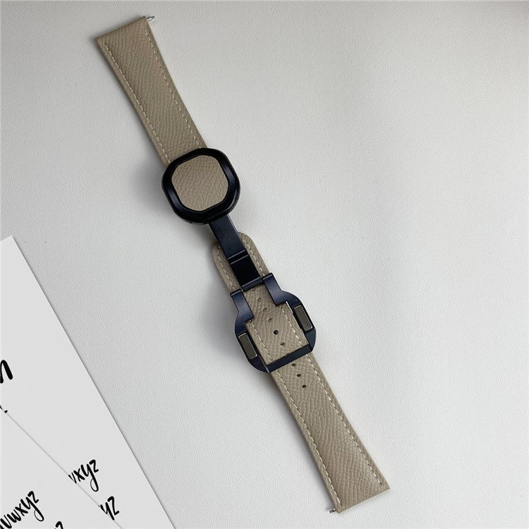 For Huawei / Samsung / Garmin Watch Band 20mm Magnetic Genuine Cow Leather Wrist Strap - Dark Brown