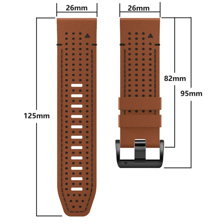 For Garmin Fenix 7X / 7X Pro / 6X Watch Band 26mm Leather + Silicone Replacement Wristband Strap - Black+Orange