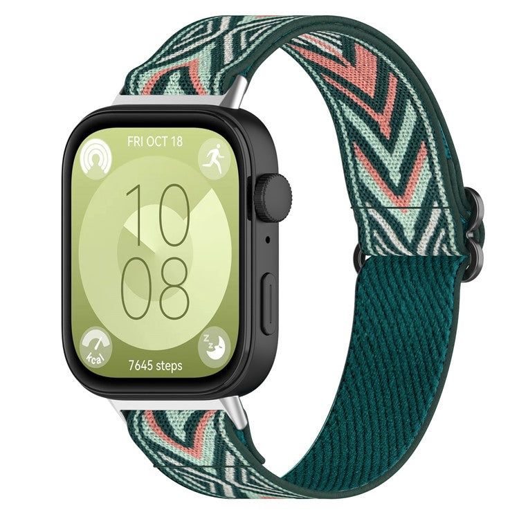 For Huawei Watch Fit 3 Nylon Strap Stretchy Solo Loop Sport Watch Bands - Green Arrow