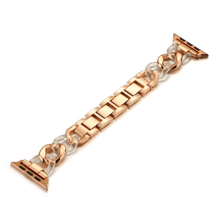 Cowboy Chain Resin + Metal Wrist Band for Watch Ultra 49mm / Ultra 2 49mm / Series 9 45mm / SE (2023) 44mm / Series 8 / 7 45mm / Series 6 / SE / SE (2022) 44m / 5 / 4 44mm / Series 1 / 2 / 3 42mm - White / Rose Golden