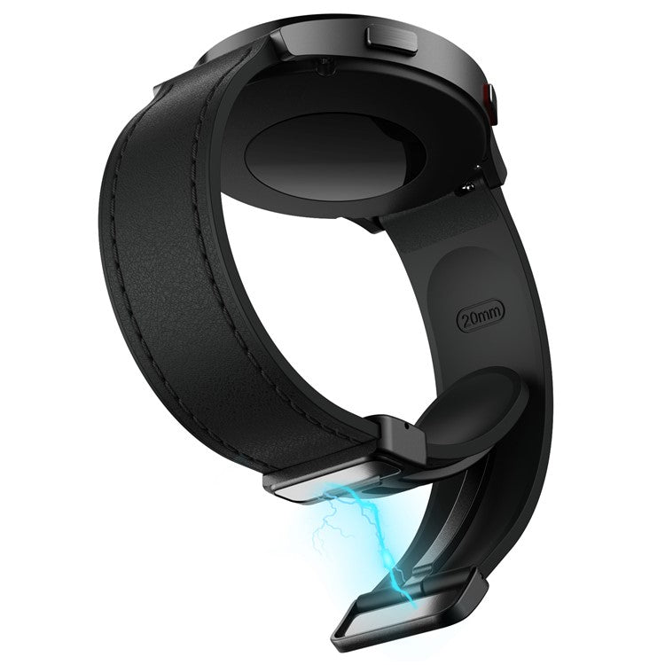 For Huawei Watch GT 3 42mm / GT 3 Pro 43mm Watch Band 20mm Leather Coated Silicone Strap with Magnetic Buckle - Black