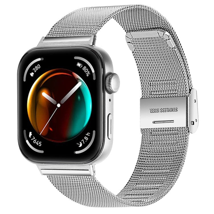 For Huawei Watch Fit 3 Quick Release Band Stainless Steel Milanese Wrist Strap, Silver