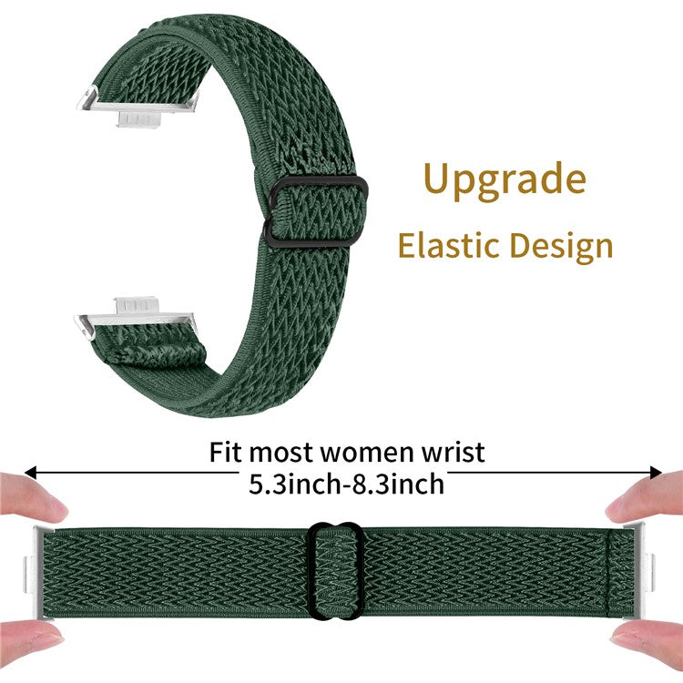 For Huawei Watch Fit 3 Adjustable Nylon Watch Band Wave Design Elastic Wrist Strap - Military Green