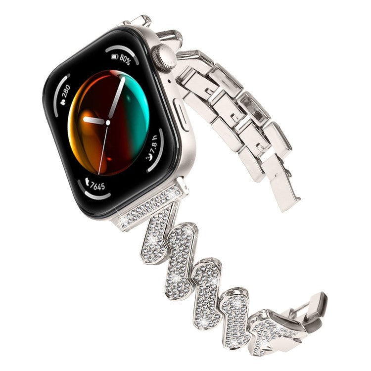 For Huawei Watch Fit 3 Watch Band Rhinestone Decor 7-Shape Metal Wrist Strap - Starlight