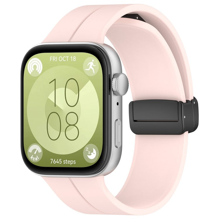For Huawei Watch Fit 3 Silicone Watch Band Strap with Magnetic Folding Buckle - Pink