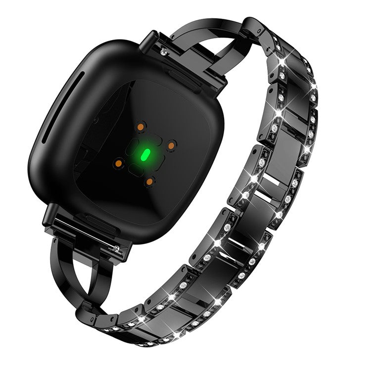 X Shape Rhinestone Decor Watch Band for Fitbit Versa 3 / Versa 4 / Sense / Sense 2 - Black