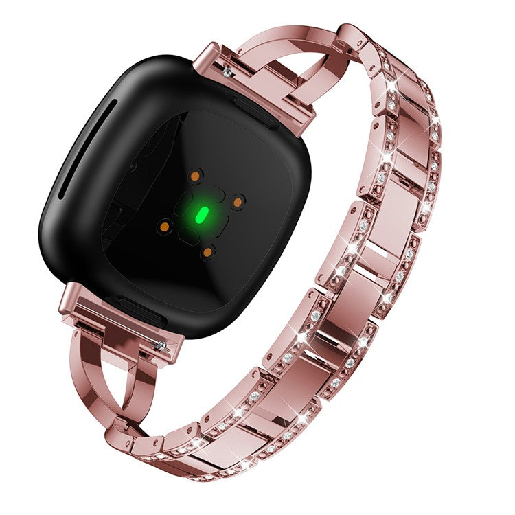 X Shape Rhinestone Decor Watch Band for Fitbit Versa 3 / Versa 4 / Sense / Sense 2 - Pink