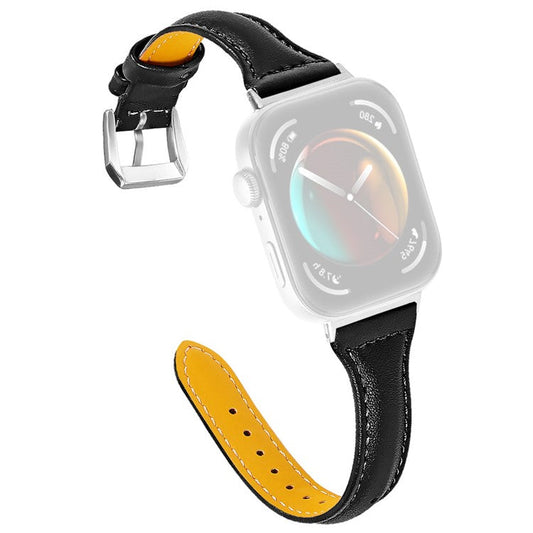 For Huawei Watch Fit 3 Watch Strap Genuine Cow Leather Band Stitching Lines - Black