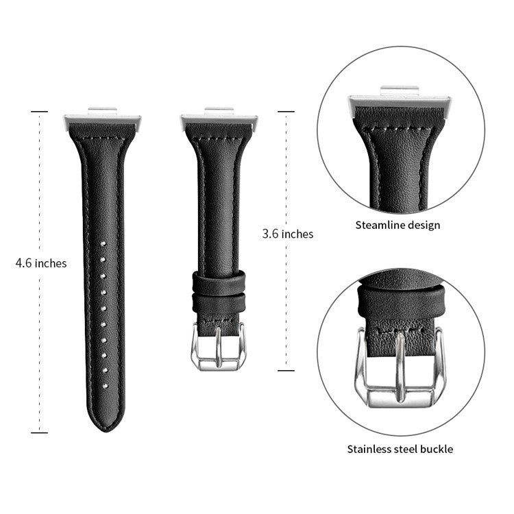 For Huawei Watch Fit 3 Watch Strap Genuine Cow Leather Band Stitching Lines - Black