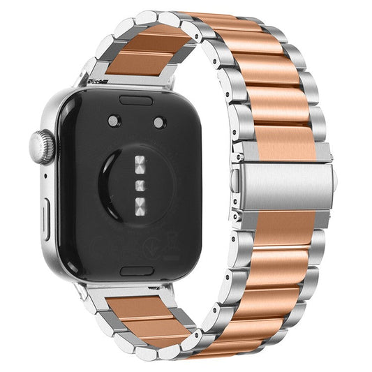 For Huawei Watch Fit 3 Watch Strap Three-Bead Stainless Steel Wrist Band - Silver+Rose Gold