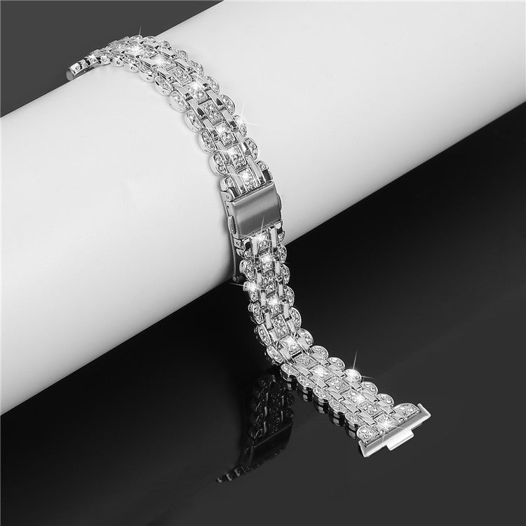 For Huawei Watch Fit 3 Metal Watch Strap Rhinestone Flower Style Band Bracelet - Silver