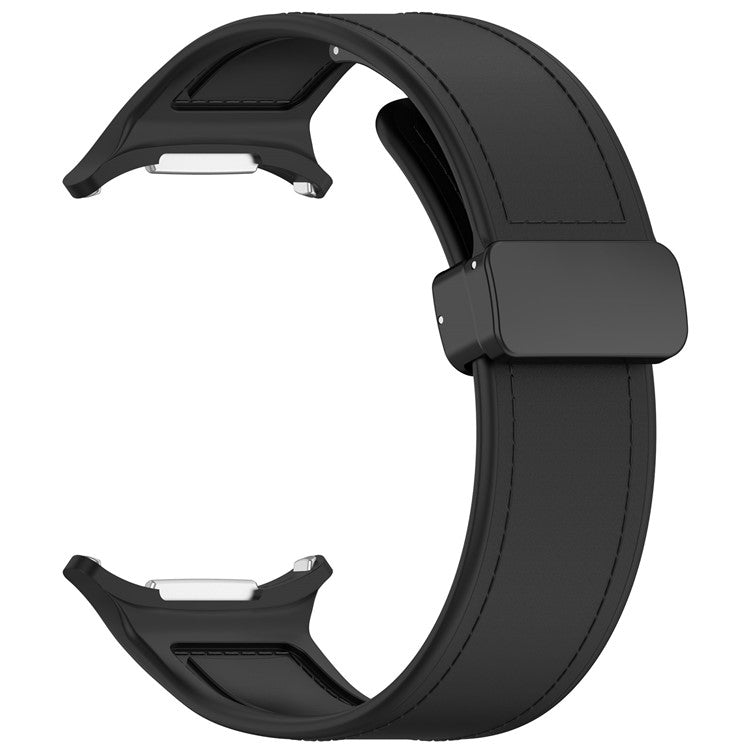 For Samsung Galaxy Watch Ultra 47mm Watch Strap Magnetic Buckle Leather Coated Silicone Wrist Band - Black