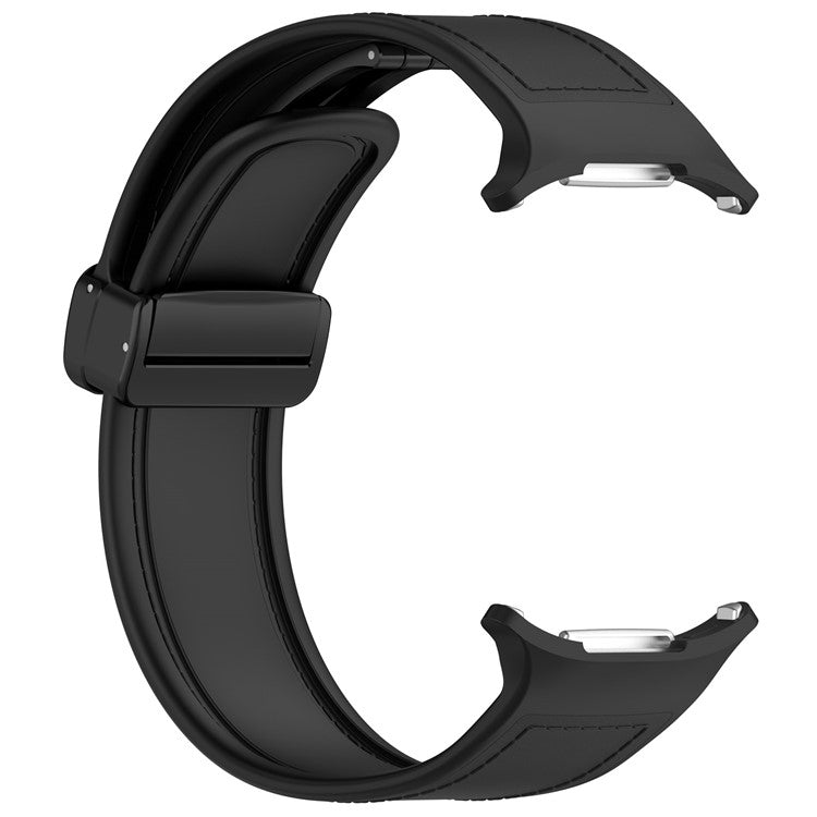 For Samsung Galaxy Watch Ultra 47mm Watch Strap Magnetic Buckle Leather Coated Silicone Wrist Band - Black