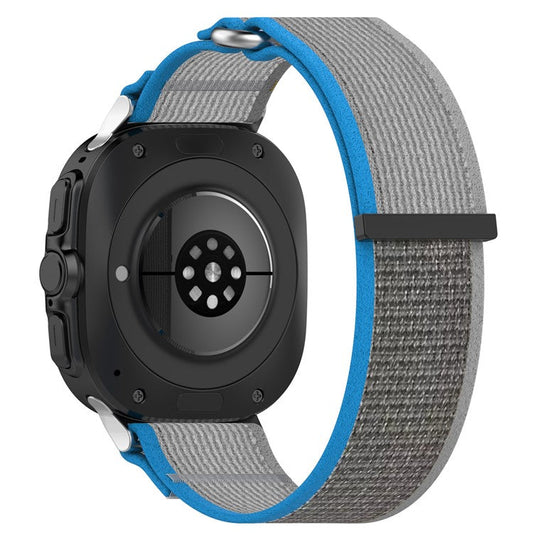 For Samsung Galaxy Watch Ultra 47mm Nylon Watch Band Loop Fastener Adjustable Wrist Strap - Blue+Grey