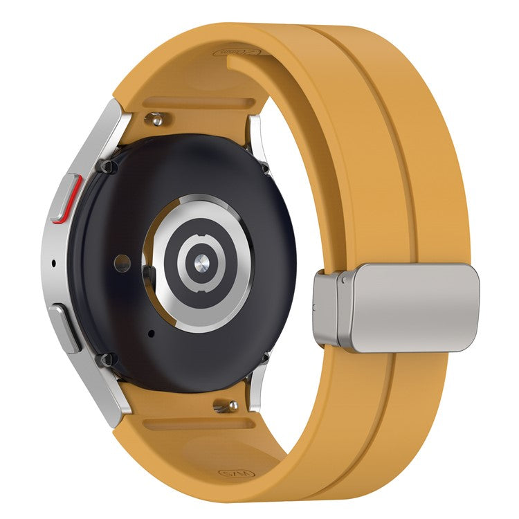 For Samsung Galaxy Watch7 40mm Magnetic Folding Silver Buckle Watch Band Silicone Strap - Yellow