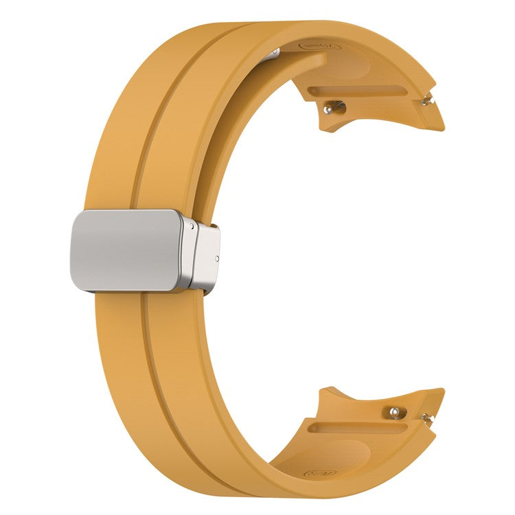 For Samsung Galaxy Watch7 40mm Magnetic Folding Silver Buckle Watch Band Silicone Strap - Yellow