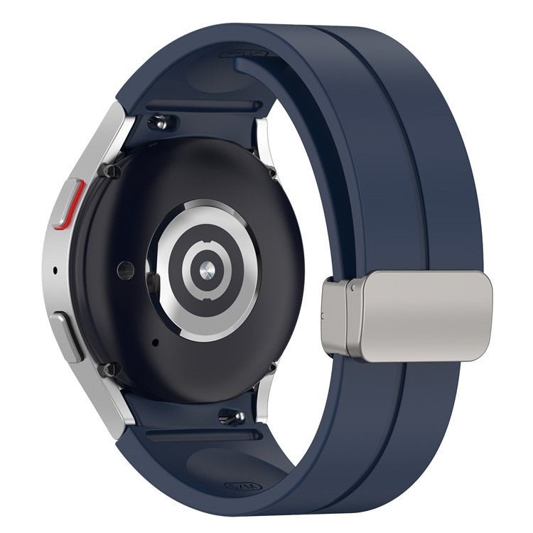 For Samsung Galaxy Watch7 40mm Magnetic Folding Silver Buckle Watch Band Silicone Strap - Midnight Blue